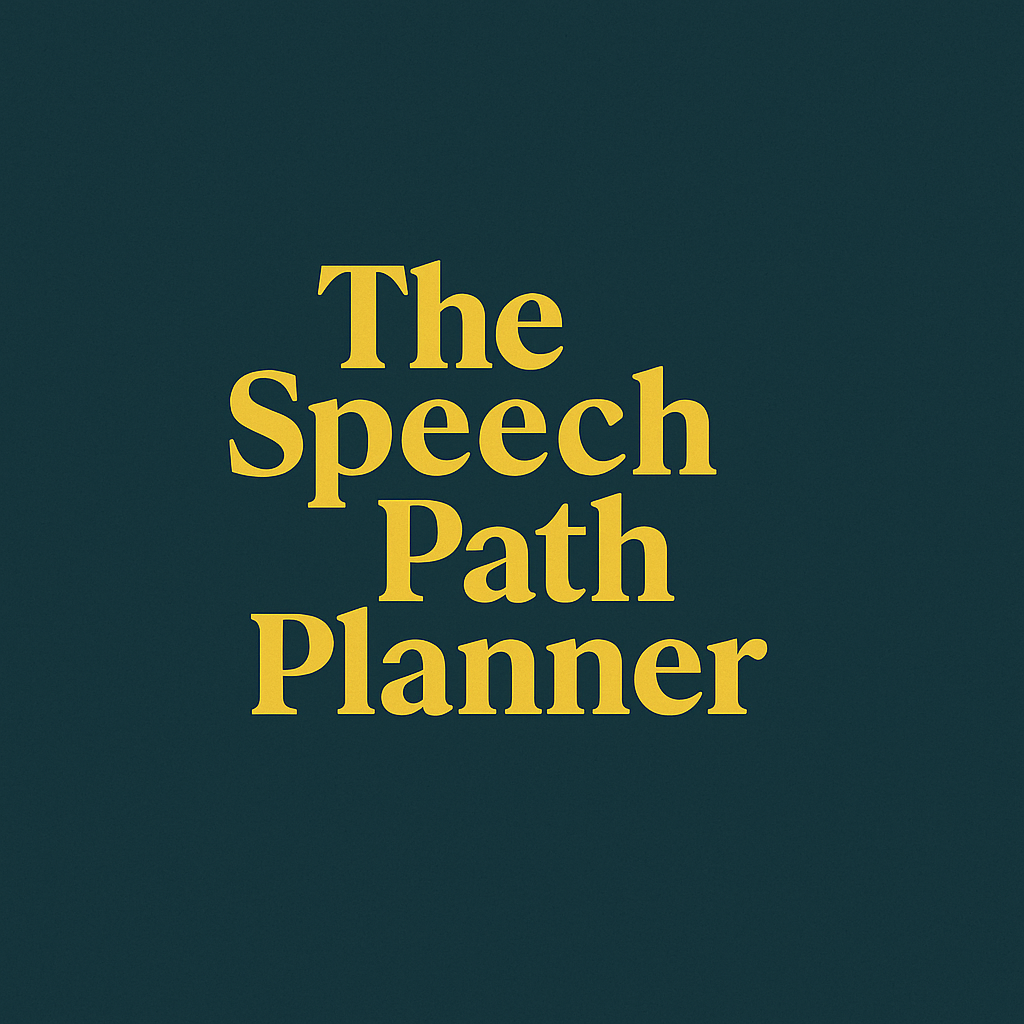 Text 'The Speech Path Planner' in yellow on a dark green background